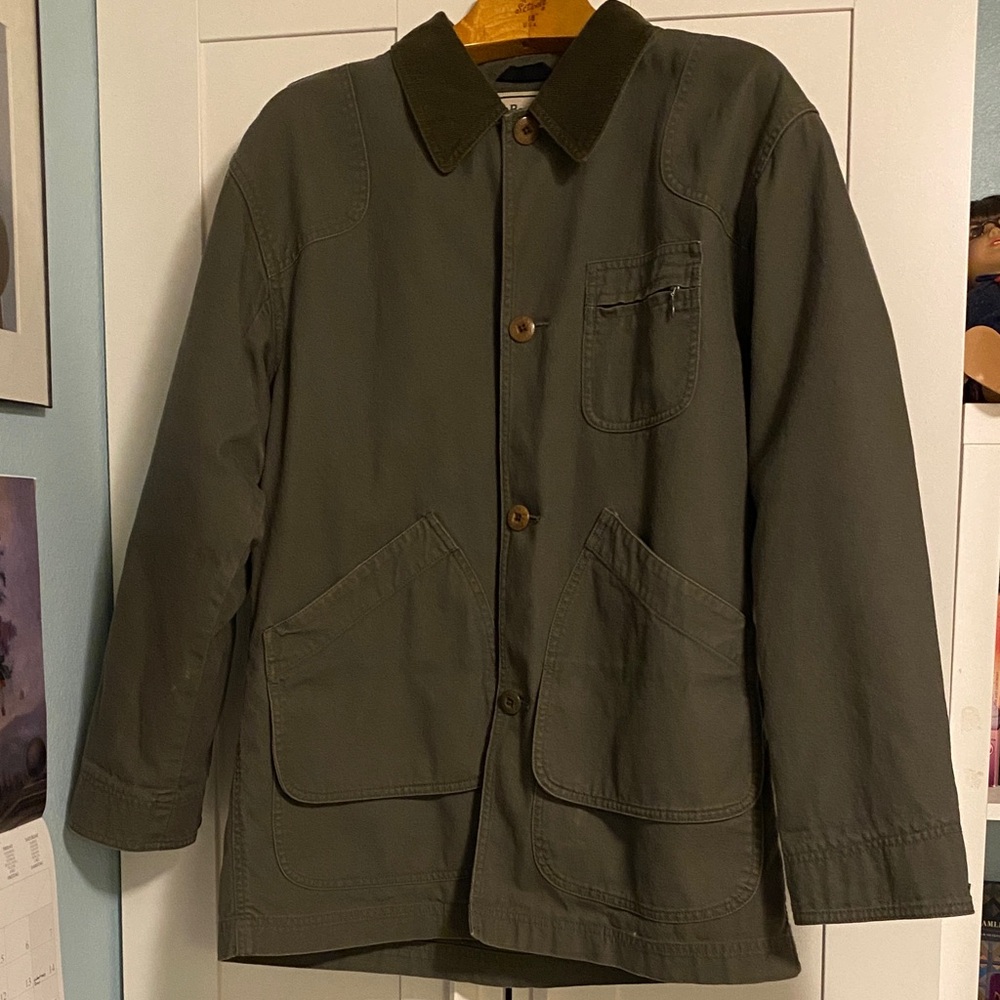 Men’s Dark Green Cotton-Lined Field Coat with Plaid Inside